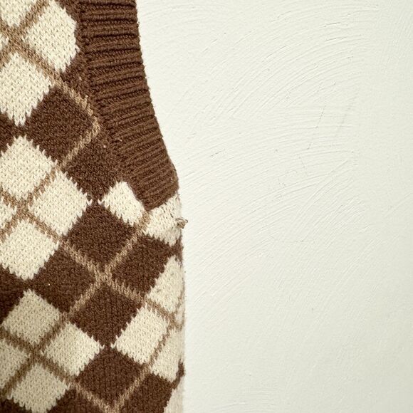 Hollister Dress Women Size XS Brown Plaid Sleeveless Cotton Knit Sweater Mini - Picture 5 of 7